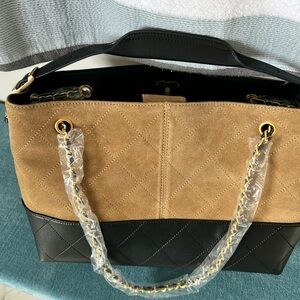 Elegant Tan and Black Quilted Women's Bag includes dustbag